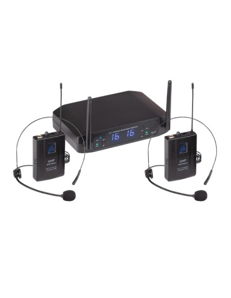 SOUNDSATION WF-U216PP Sistema a Radiomicrofono Doppio UHF da 16+16 Canali con due microfoni ad archetto e due trasmettitori tas