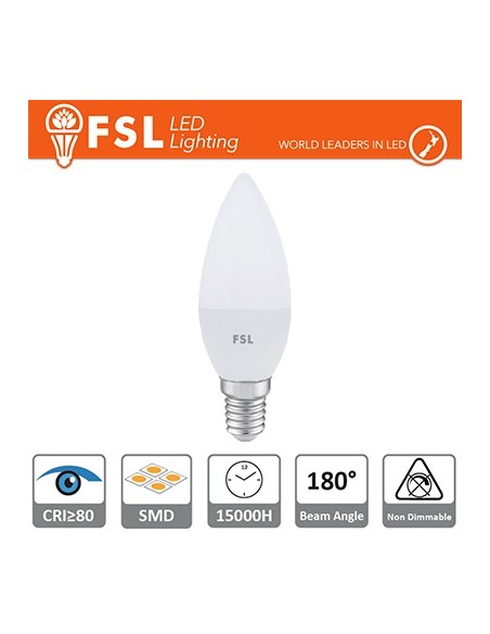 FSL Lampada led e14 5,5w Modello Candela / Oliva luce calda 460 lumen
