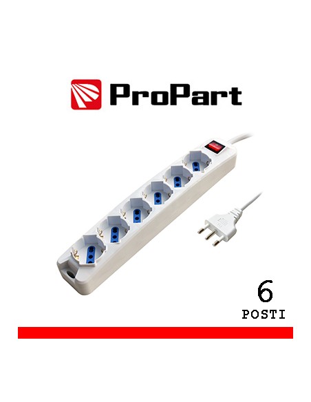Multipresa 6 posti Bipasso / schuko con Spina16a + interruttore Cavo 1,5 mt