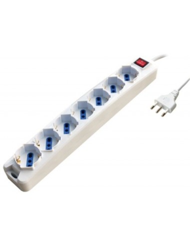 MULTIPRESA BIANCA N°7 PRESE SCHUKO/BIPASSO 10/16A -CON INTERRUTTORE CAVO CON SPINA 2P+T 16A MKC