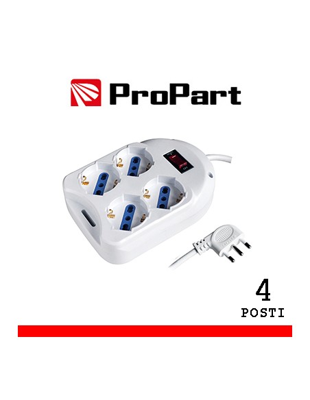 Multipresa quadrata 4 posti Bipasso / schuko con Spina16a 90° + interruttore Cavo 1,5 mt
