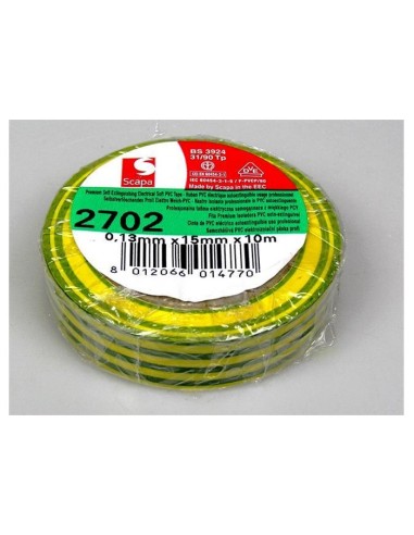 Nastro isolante SCAPA 25mm x 25mt in PVC - Autoestinguente  colore Giallo/Verde