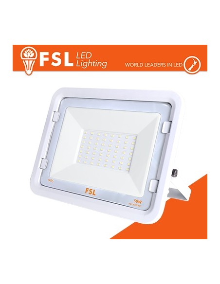 PROIETTORE FARO LED 50W RESA 250W ULTRA PIATTO SLIM LUCE FREDDA BIANCO IP65