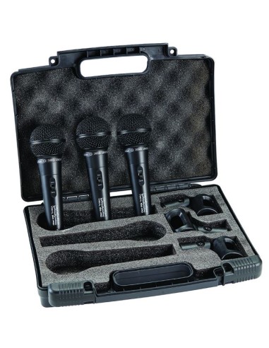 Set 3 Microfoni Dinamici VOCAL 300 PRO + Supporti e Valigietta NO Cavi